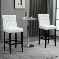 HOMCOM Fabric Bar Stool Set of 2, Tall 29.5" Seat Height Bar Chairs with Tufted Back & Wood Legs, Cream White(m-1)