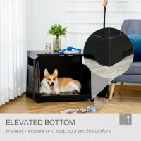 PawHut 29.5" Wooden Dog Cage with Windows, End Table Furniture Style, Modern Pet Kennel with Lockable Doors Elevated Base for Small and Medium-sized Dogs, Black(m-6)