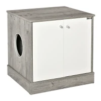 PawHut Cat Litter Box Enclosure Privacy Washroom Decorative Kitten Pet House Nightstand End Table Indoor with Magnetic Door Slide-out Board Grey Oak(m-2)