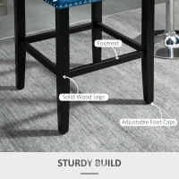 HOMCOM Upholstered Fabric Bar Stool Set of 2, Button Tufted 29.5" Seat Height Pub Chairs with Back & Wood Legs, Blue(m-5)