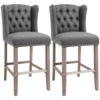 HOMCOM Counter Height Bar Stools Set of 2, Upholstered 26.75" Seat Height Barstools, Dark Gray(m-1)