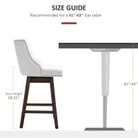 HOMCOM 28" Swivel Bar Height Bar Stools Set of 2, Armless PU Leather Upholstered Barstools Chairs with Nailhead Trim and Wood Legs, White(m-7)