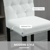 HOMCOM Fabric Bar Stool Set of 2, Tall 29.5" Seat Height Bar Chairs with Tufted Back & Wood Legs, Cream White(m-4)