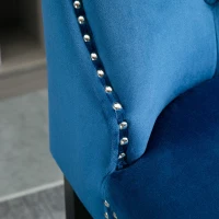 HOMCOM Upholstered Fabric Bar Stool Set of 2, Button Tufted 29.5" Seat Height Pub Chairs with Back & Wood Legs, Blue(m-9)