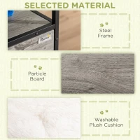 PawHut Wooden Cat House Kitty Shelter Bed with Washable Cushion and Open Shelf, Grey, 19" x 15.75" x 25.75"(m-7)