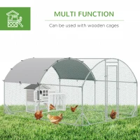 PawHut Galvanized Large Metal Chicken Coop Cage Walk-in Enclosure Poultry Hen Run House Playpen Rabbit Hutch with Cover for Outdoor Backyard 9.2' x 12.5' x 6.5' Silver(m-5)