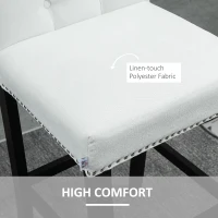 HOMCOM Fabric Bar Stool Set of 2, Tall 29.5" Seat Height Bar Chairs with Tufted Back & Wood Legs, Cream White(m-6)