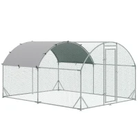 PawHut Galvanized Large Metal Chicken Coop Cage Walk-in Enclosure Poultry Hen Run House Playpen Rabbit Hutch with Cover for Outdoor Backyard 9.2' x 12.5' x 6.5' Silver(m-2)