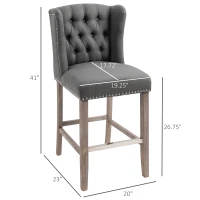 HOMCOM Counter Height Bar Stools Set of 2, Upholstered 26.75" Seat Height Barstools, Dark Gray(m-3)