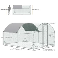 PawHut Galvanized Large Metal Chicken Coop Cage Walk-in Enclosure Poultry Hen Run House Playpen Rabbit Hutch with Cover for Outdoor Backyard 9.2' x 12.5' x 6.5' Silver(m-3)