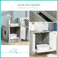 PawHut Cat Litter Box Enclosure Privacy Washroom Decorative Kitten Pet House Nightstand End Table Indoor with Magnetic Door Slide-out Board Grey Oak(m-6)