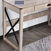 HOMCOM Industrial Computer Writing Desk, Study Desk with Drawer, Steel X-Frame Home Office Workstation, Oak Effect(m-8)