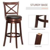 HOMCOM Swivel Bar Stool with Back, 31 Inch PU Leather Bar Height Stool, Farmhouse Barstool with Rubberwood Frame, Black(m-6)