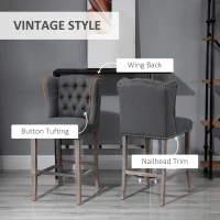 HOMCOM Counter Height Bar Stools Set of 2, Upholstered 26.75" Seat Height Barstools, Dark Gray(m-4)