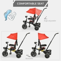 Qaba Tricycle for Toddler 4 in 1 Kids Trike with Reversible Adjustable Seat, Baby Push Bike with Removable Handle, Canopy, Belt Storage Brake Clutch for 1-5 Years, Red(m-5)