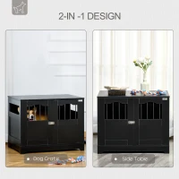 PawHut 29.5" Wooden Dog Cage with Windows, End Table Furniture Style, Modern Pet Kennel with Lockable Doors Elevated Base for Small and Medium-sized Dogs, Black(m-4)