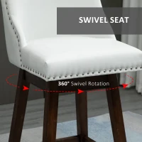 HOMCOM 28" Swivel Bar Height Bar Stools Set of 2, Armless PU Leather Upholstered Barstools Chairs with Nailhead Trim and Wood Legs, White(m-4)