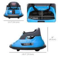 Aosom Bumper Car 12V 360° Rotation Electric Car for Kids, with Remote, Safety Belt, Lights, Music, for 1.5-5 Years Old, Blue(m-3)