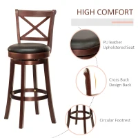 HOMCOM Swivel Bar Stool with Back, 31 Inch PU Leather Bar Height Stool, Farmhouse Barstool with Rubberwood Frame, Black(m-5)