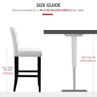 HOMCOM Fabric Bar Stool Set of 2, Tall 29.5" Seat Height Bar Chairs with Tufted Back & Wood Legs, Cream White(m-7)