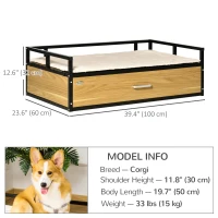PawHut 39.25" Elevated Dog Bed, Furniture Style Pet Couch, Soft Modern Puppy Sofa, with Storage Drawer, Washable Cushion, Steel Frame, for Medium Dogs, Oak(m-3)