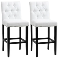 HOMCOM Fabric Bar Stool Set of 2, Tall 29.5" Seat Height Bar Chairs with Tufted Back & Wood Legs, Cream White(m-2)