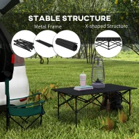 Outsunny Folding Camping Table with Roll up Top and Carry Bag, Portable Picnic Table for Camping, Picnic, Hiking, Black(m-5)