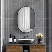 HOMCOM Bathroom Mirror for Vanity, Oval Wall Mirror with Aluminium Frame, 24" x 35"(m-1)