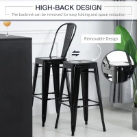 HOMCOM Set of 4 Bar Stools Kitchen Industrial Breakfast Bistro Cafe Metal Frame Black(m-5)