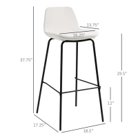 HOMCOM 29.5" Bar Stools Set of 2, Upholstered Extra Tall Barstools, Armless Bar Chairs with Back, Steel Legs, Cream White(m-3)