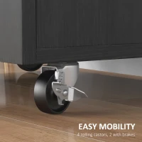 HOMCOM Modern Rolling Kitchen Island Cart with Drawer, Natural Wood Top, Towel Rack, Door Storage Cabinet, Distressed Black(m-7)