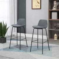 HOMCOM 29.5" Bar Stools Set of 2, Upholstered Extra Tall Barstools, Armless Bar Chairs with Back, Steel Legs, Grey(m-2)