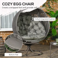 Outsunny Patio Egg Chair with Swivel Base, Foldable Basket Chair with Large Seat Cushion, Cup Holder for Indoor, Outdoor, Sand(m-4)