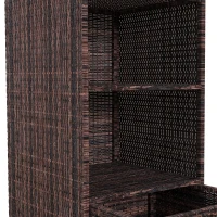 Outsunny Outdoor Storage Cabinet, Patio Storage Box Rack Rattan Wicker Pool Towel Valet Organizer Poolside Garden Lawn Bathroom Furniture Shelf w/ Shelf Drawer, Mixed Brown(m-7)