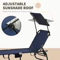 Outsunny 2 Piece Folding Outdoor Chaise Lounges, Pool, Sun, Tanning Chairs with Reclining Back, Sunshade for Beach, Patio, Blue(m-5)