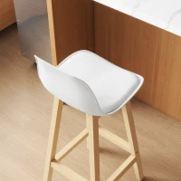 HOMCOM Bar Height Stools Set of 2, PU Leather Upholstered Stools for Kitchen Island, Modern Bar Chairs with Backs, White(m-8)