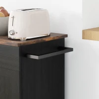 HOMCOM Modern Rolling Kitchen Island Cart with Drawer, Natural Wood Top, Towel Rack, Door Storage Cabinet, Distressed Black(m-8)