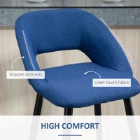 HOMCOM Fabric Bar stools Set of 2, 29.5" Pub Height Chairs with Steel Legs, Backrest for Kitchen Counter, Dining Room, Bistro Table, Blue(m-6)