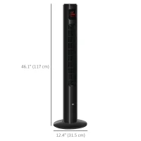 HOMCOM Freestanding Tower Fan Cooling for Home Bedroom with Oscillating, 3 Speed, 12h Timer, LED Sensor Panel, Remote Controller, Black(m-3)