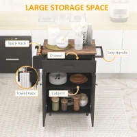 HOMCOM Modern Rolling Kitchen Island Cart with Drawer, Natural Wood Top, Towel Rack, Door Storage Cabinet, Distressed Black(m-4)