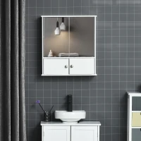 kleankin Medicine Cabinet with Mirror, Bathroom Wall Cabinet with 2 Mirrored Doors, 2 Modern Doors and Adjustable Shelf, White(m-1)
