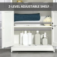 HOMCOM Accent Cabinet, Wood Free Standing Storage Organizer with Double Doors and Adjustable Shelf for Living Room, Kitchen, White(m-5)