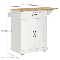 HOMCOM Foldable Kitchen Island with Storage Drawer, Farmhouse Style Rolling Utility Cart, Coffee Bar Cabinet on Wheels with Drop-Leaf Wood Top, White(m-3)
