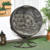 Outsunny Patio Egg Chair with Swivel Base, Foldable Basket Chair with Large Seat Cushion, Cup Holder for Indoor, Outdoor, Sand