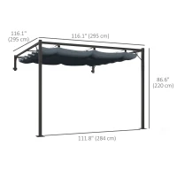 Outsunny Metal Pergola with Retractable Roof, 10' x 10' Wall Mounted Outdoor Gazebo Sun Shade Shelter(m-3)