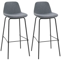 HOMCOM 29.5" Bar Stools Set of 2, Upholstered Extra Tall Barstools, Armless Bar Chairs with Back, Steel Legs, Grey(m-1)