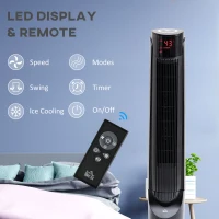 HOMCOM Cooling Fan for Bedroom with Ice Pack, Tower Fan with Remote Control, 3 Modes, 3 Speeds, 3 Speeds, 12H Timer, Black(m-8)