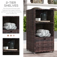 Outsunny Outdoor Storage Cabinet, Patio Storage Box Rack Rattan Wicker Pool Towel Valet Organizer Poolside Garden Lawn Bathroom Furniture Shelf w/ Shelf Drawer, Mixed Brown(m-4)