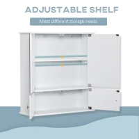 kleankin Medicine Cabinet with Mirror, Bathroom Wall Cabinet with 2 Mirrored Doors, 2 Modern Doors and Adjustable Shelf, White(m-5)