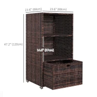 Outsunny Outdoor Storage Cabinet, Patio Storage Box Rack Rattan Wicker Pool Towel Valet Organizer Poolside Garden Lawn Bathroom Furniture Shelf w/ Shelf Drawer, Mixed Brown(m-3)